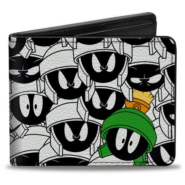 Buckle-Down Bi-Fold Wallet - Marvin the Martian Expressions Stacked White Black Green Yellows