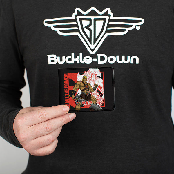 Buckle-Down Bi-Fold Wallet - Masters Of The Universe He-Man And Skeletor Pose And Quotes Black