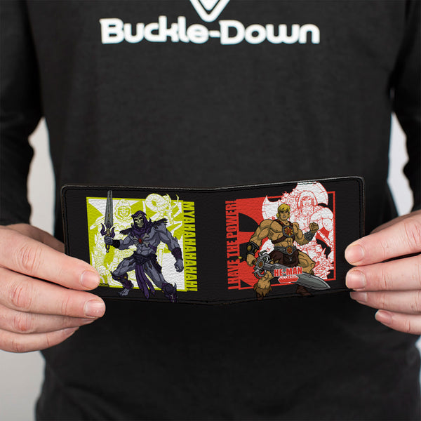 Buckle-Down Bi-Fold Wallet - Masters Of The Universe He-Man And Skeletor Pose And Quotes Black