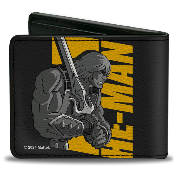 Buckle-Down Bi-Fold Wallet - Masters Of The Universe HE-MAN And SKELETOR Silhouette Text Poses Black