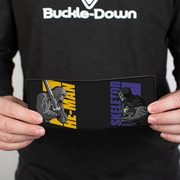 Buckle-Down Bi-Fold Wallet - Masters Of The Universe HE-MAN And SKELETOR Silhouette Text Poses Black