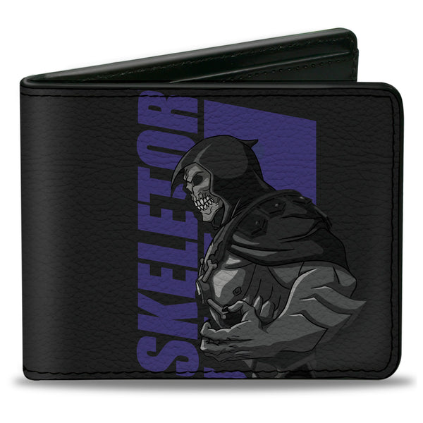 Buckle-Down Bi-Fold Wallet - Masters of the Universe HE-MAN and SKELETOR Silhouette Text Poses Black