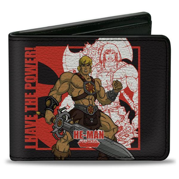 Buckle-Down Bi-Fold Wallet - Masters of the Universe He-Man and Skeletor Pose and Quotes Black