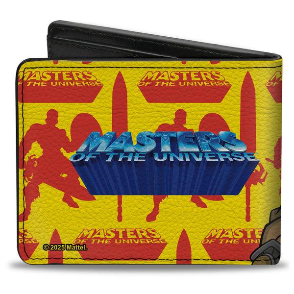Buckle-Down Bi-Fold Wallet - MASTERS OF THE UNIVERSE He-Man Pose And Title Logo Yellow/Red/Blues