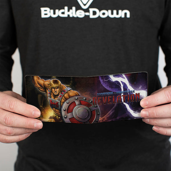 Buckle-Down Bi-Fold Wallet - MASTERS OF THE UNIVERSE REVELATION He-Man Shield Pose And Title Logo
