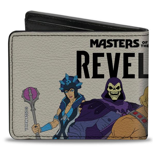 Buckle-Down Bi-Fold Wallet - MASTERS OF THE UNIVERSE REVELATION Group Pose And Title Logo White/Black