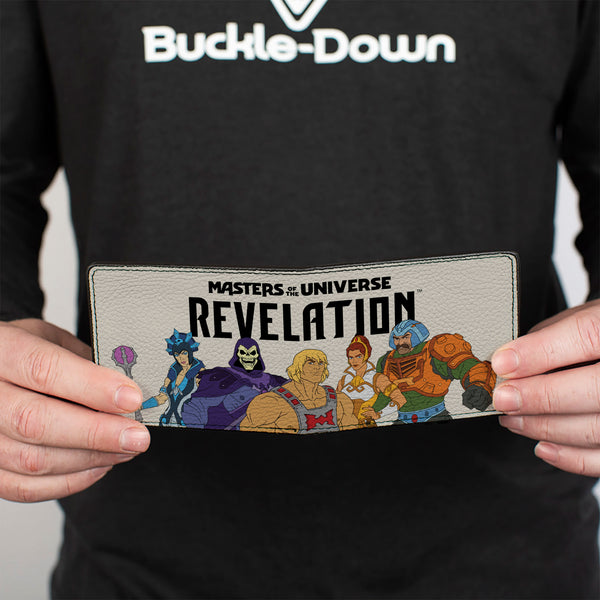 Buckle-Down Bi-Fold Wallet - MASTERS OF THE UNIVERSE REVELATION Group Pose And Title Logo White/Black