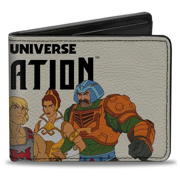Buckle-Down Bi-Fold Wallet - MASTERS OF THE UNIVERSE REVELATION Group Pose and Title Logo White/Black