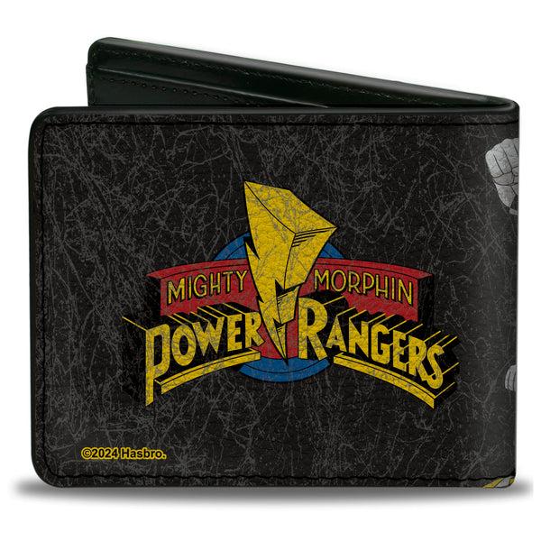 Buckle-Down Bi-Fold Wallet - MMPR Power Rangers Group Action Pose Weathered And Title Logo Black