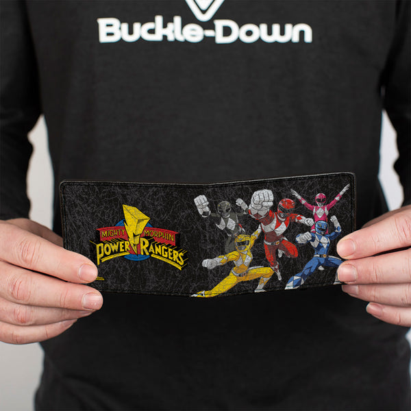 Buckle-Down Bi-Fold Wallet - MMPR Power Rangers Group Action Pose Weathered And Title Logo Black