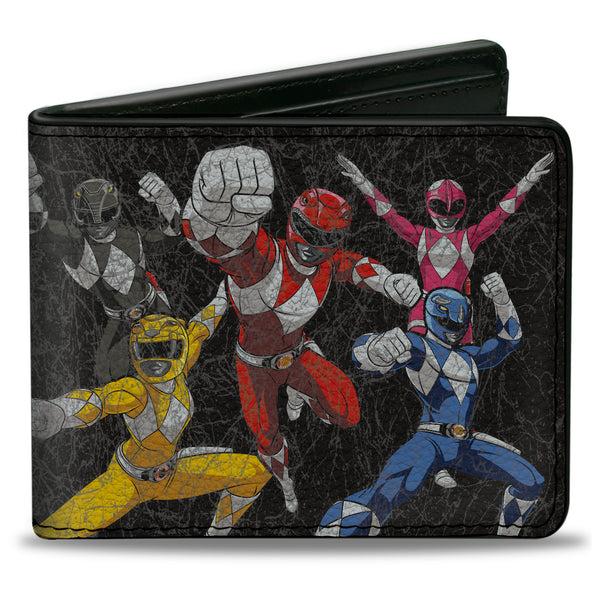 Buckle-Down Bi-Fold Wallet - MMPR Power Rangers Group Action Pose Weathered and Title Logo Black