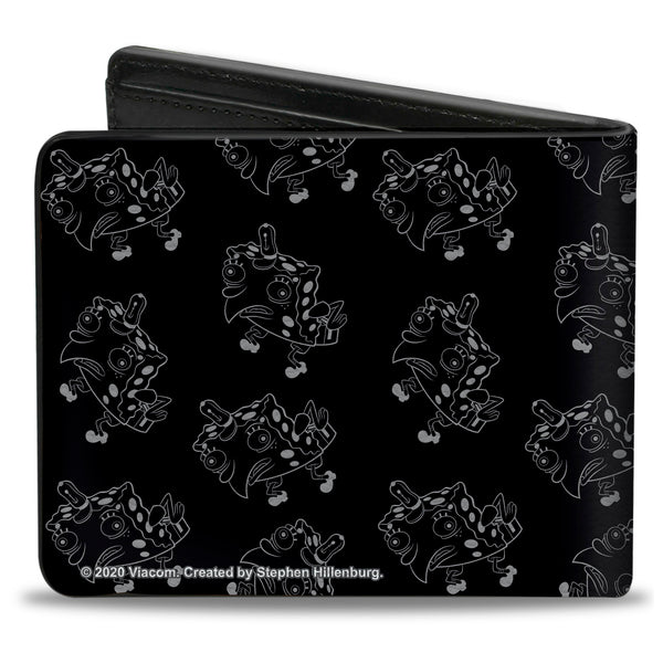 Buckle-Down Bi-Fold Wallet - Mocking SpongeBob Pose Pose Outline Black Gray