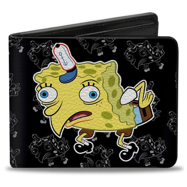 Buckle-Down Bi-Fold Wallet - Mocking SpongeBob Pose Pose Outline Black Gray