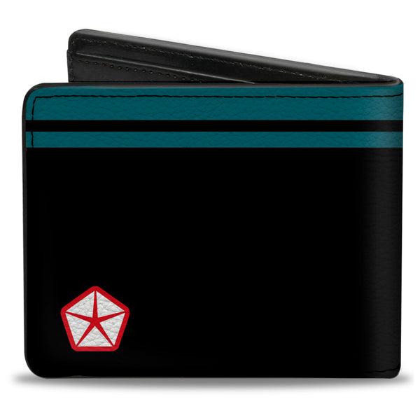 Buckle-Down Bi-Fold Wallet - MOPAR 1954-1958 Logo + Chrysler Logo Top Stripe Black Blue Red White