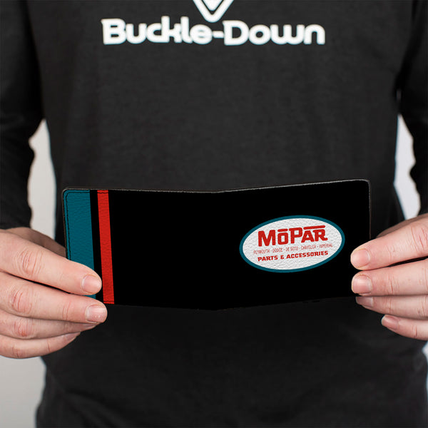 Buckle-Down Bi-Fold Wallet - MOPAR 1954-1958 Logo + Side Stripe Black Blue Red