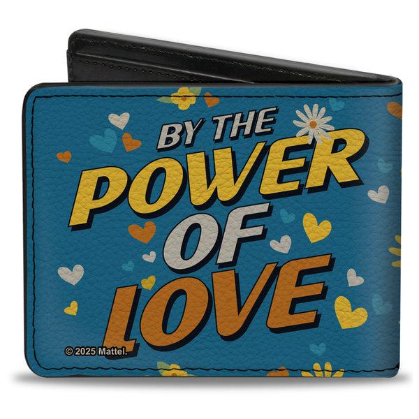 Buckle-Down Bi-Fold Wallet - MOTU He-Man BY THE POWER OF LOVE Hearts And Flowers Pose Blues/Yellows
