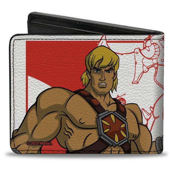 Buckle-Down Bi-Fold Wallet - MOTU He-Man I HAVE THE POWER Pose And Sketch White/Red