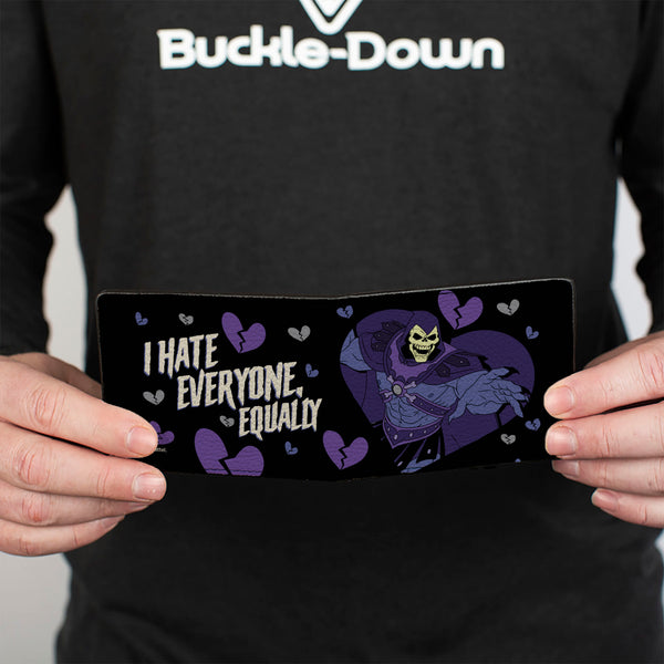 Buckle-Down Bi-Fold Wallet - MOTU Skeletor I HATE EVERYONE EQUALLY Heart Pose Black/Blues