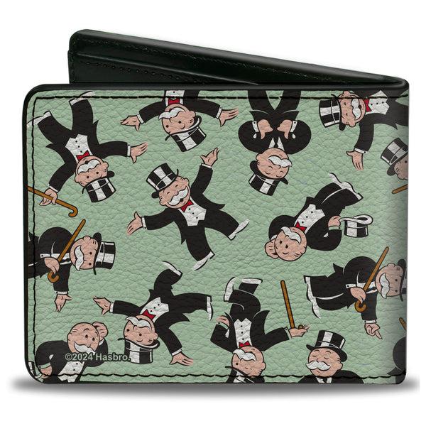 Buckle-Down Bi-Fold Wallet - Mr. Monopoly Rich Uncle Pennybags Poses Scattered Green