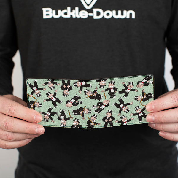 Buckle-Down Bi-Fold Wallet - Mr. Monopoly Rich Uncle Pennybags Poses Scattered Green