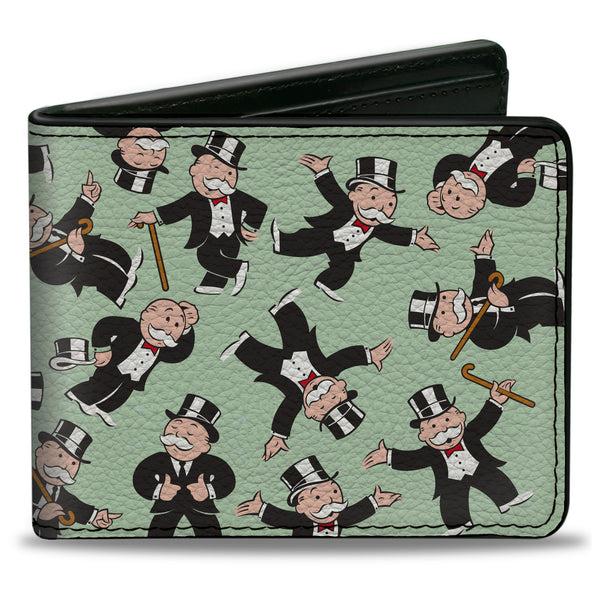 Buckle-Down Bi-Fold Wallet - Mr. Monopoly Rich Uncle Pennybags Poses Scattered Green