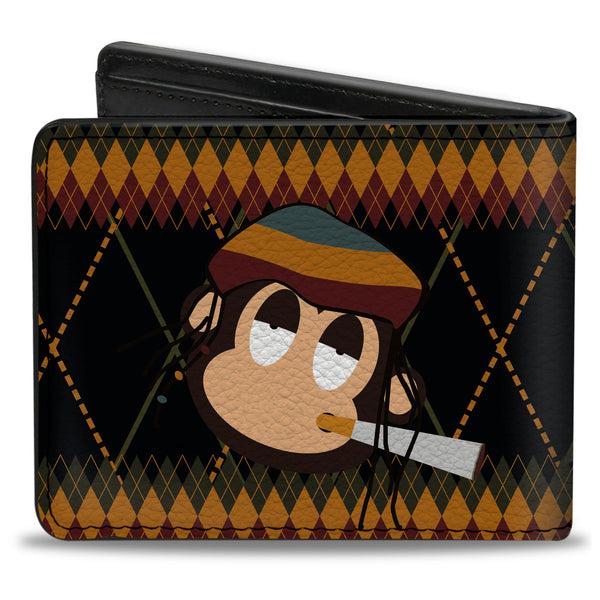Buckle-Down Bi-Fold Wallet - Multi Smoking Monkey Argyle Brown