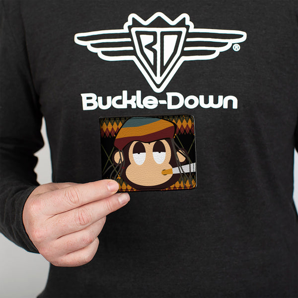 Buckle-Down Bi-Fold Wallet - Multi Smoking Monkey Argyle Brown