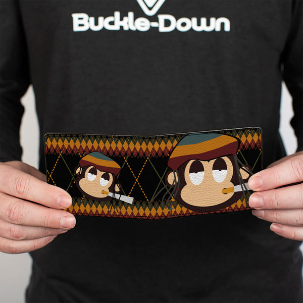 Buckle-Down Bi-Fold Wallet - Multi Smoking Monkey Argyle Brown