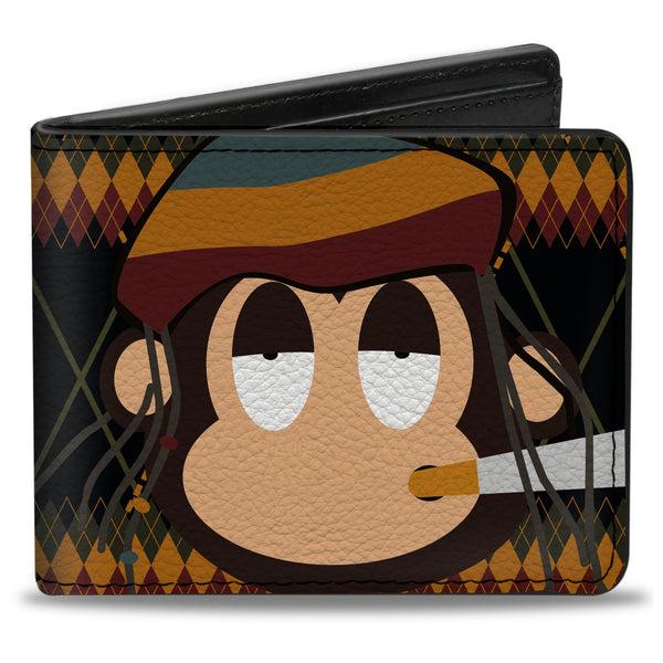 Buckle-Down Bi-Fold Wallet - Multi Smoking Monkey Argyle Brown