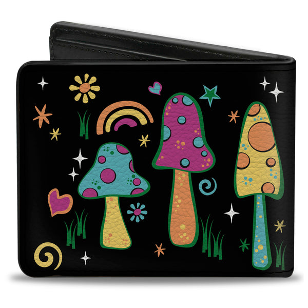 Buckle-Down Bi-Fold Wallet - Mushroom SHROOMY Vibrant Garden Black Multi Color