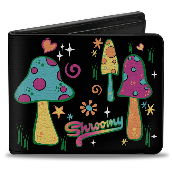 Buckle-Down Bi-Fold Wallet - Mushroom SHROOMY Vibrant Garden Black Multi Color