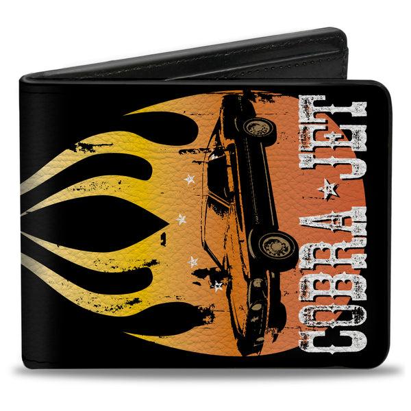 Buckle-Down Bi-Fold Wallet - Mustang Flame COBRA JET Black Yellow-Red Fade White