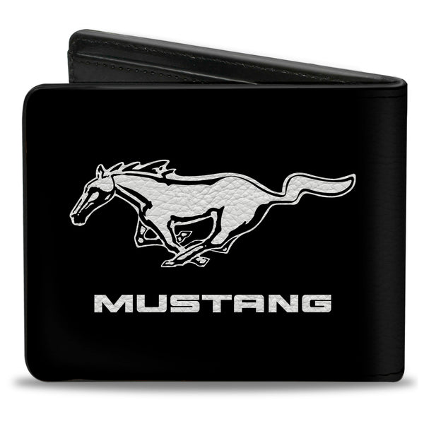 Buckle-Down Bi-Fold Wallet - Mustang TEXT Black White Logo CENTERED