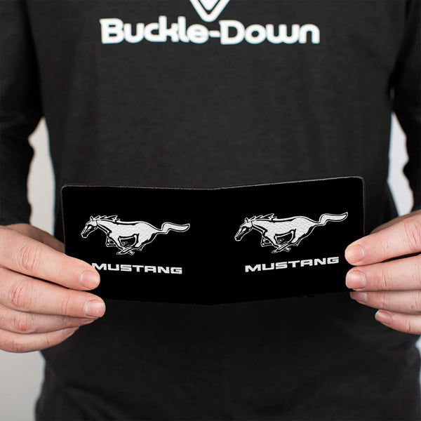Buckle-Down Bi-Fold Wallet - Mustang TEXT Black White Logo CENTERED