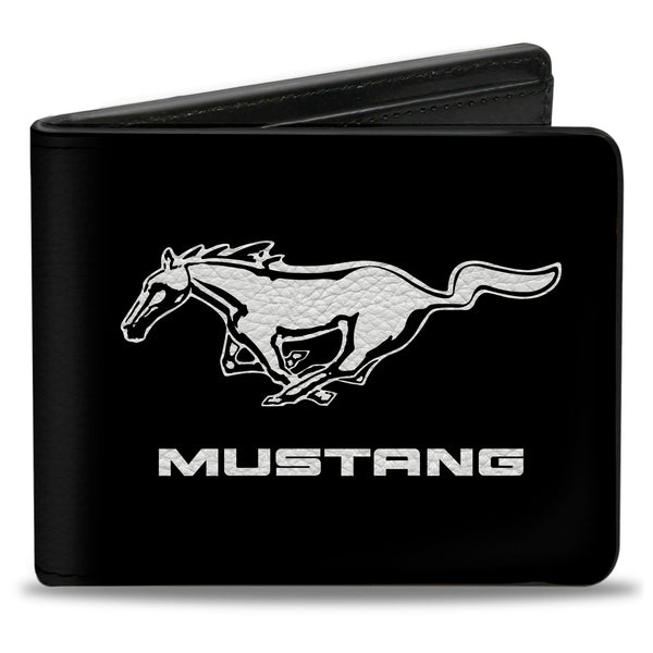 Buckle-Down Bi-Fold Wallet - Mustang TEXT Black White Logo CENTERED