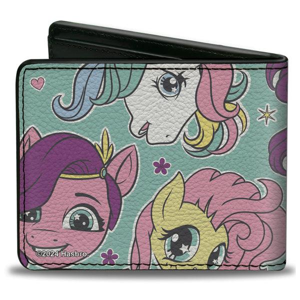 Buckle-Down Bi-Fold Wallet - My Little Pony Faces Close-Up And Cutie Marks Scattered Teal