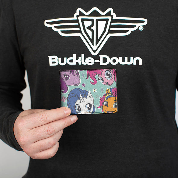 Buckle-Down Bi-Fold Wallet - My Little Pony Faces Close-Up And Cutie Marks Scattered Teal