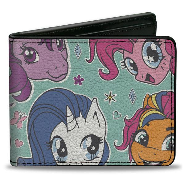 Buckle-Down Bi-Fold Wallet - My Little Pony Faces Close-Up and Cutie Marks Scattered Teal