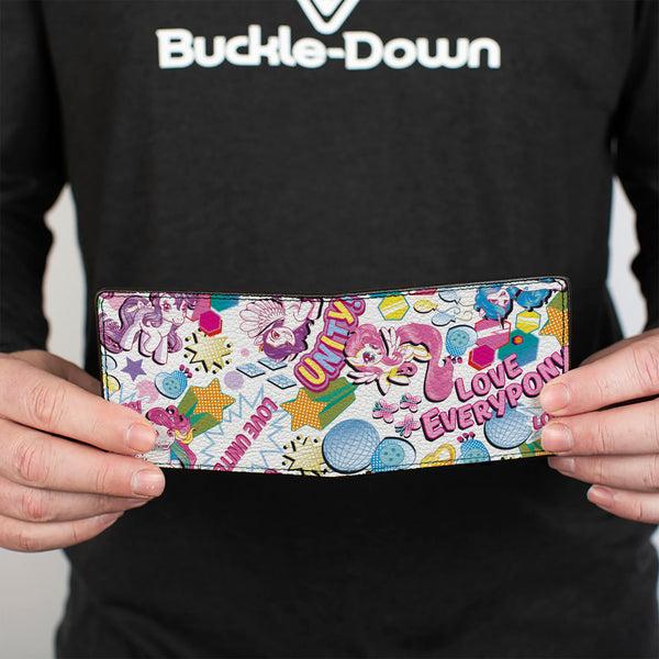 Buckle-Down Bi-Fold Wallet - My Little Pony LOVE EVERYPONY Ponies And Icons Collage White/Multi Color