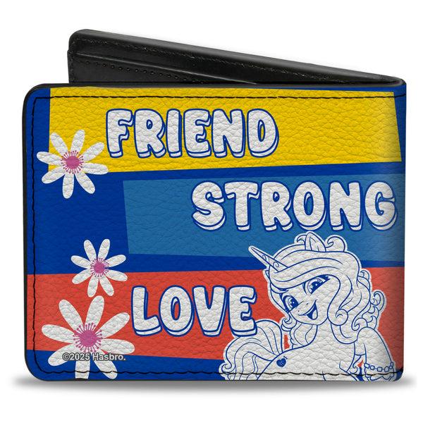 Buckle-Down Bi-Fold Wallet - MY LITTLE PONY Three Ponies Trait Text Blocks Blue/Multi Color