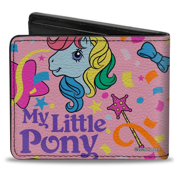 Buckle-Down Bi-Fold Wallet - MY LITTLE PONY Three Pony Confetti Party And Title Logo Pink/Multi Color