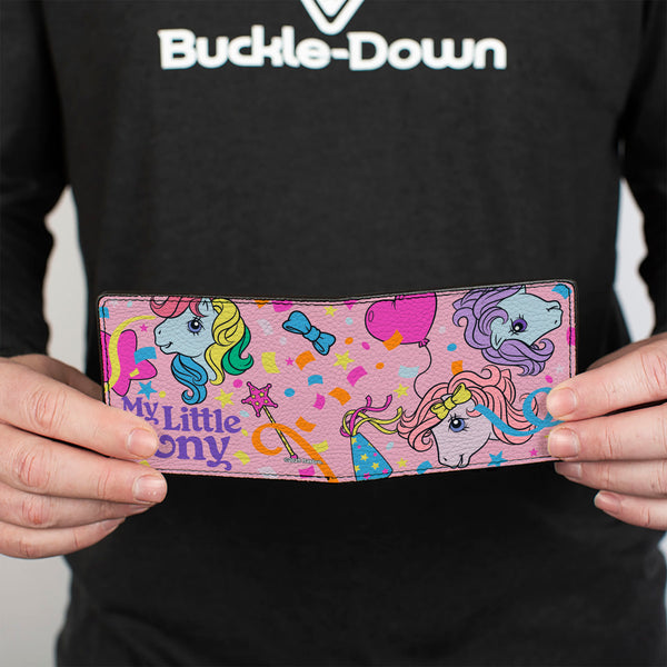 Buckle-Down Bi-Fold Wallet - MY LITTLE PONY Three Pony Confetti Party And Title Logo Pink/Multi Color