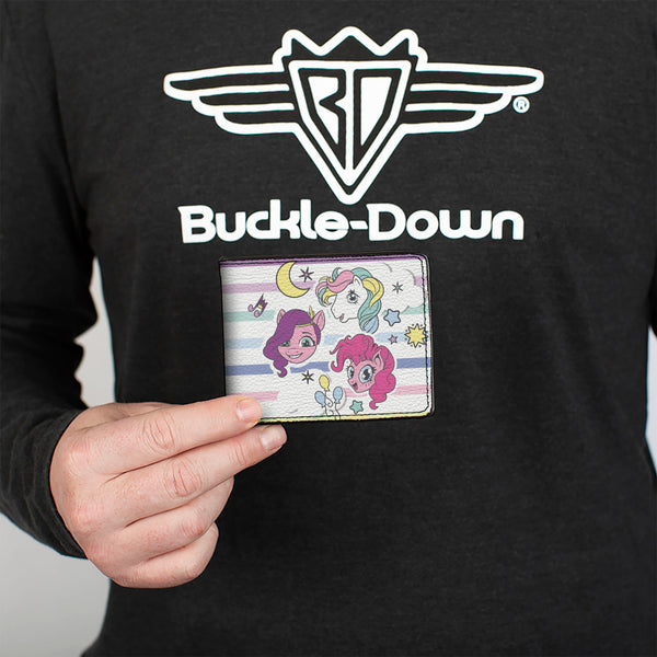 Buckle-Down Bi-Fold Wallet - MY LITTLE PONY Three Pony Stripe And Logo White/Multi Color