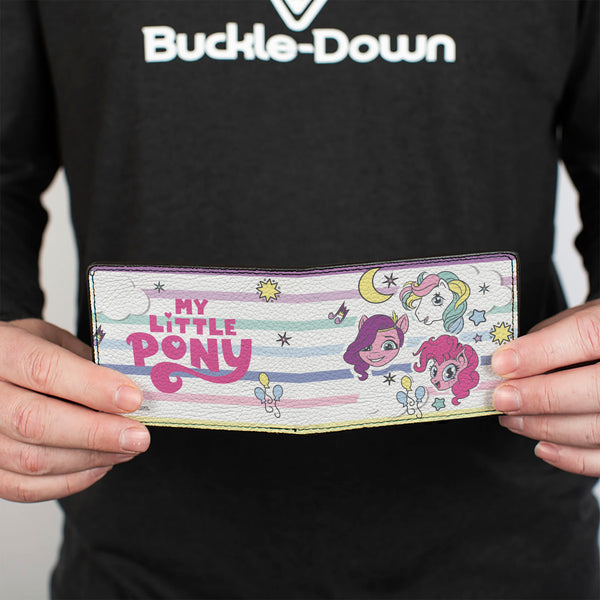 Buckle-Down Bi-Fold Wallet - MY LITTLE PONY Three Pony Stripe And Logo White/Multi Color
