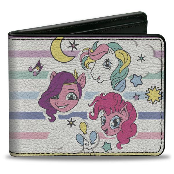 Buckle-Down Bi-Fold Wallet - MY LITTLE PONY Three Pony Stripe and Logo White/Multi Color