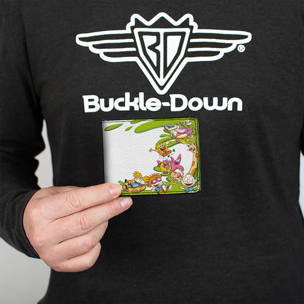 Buckle-Down Bi-Fold Wallet - Nick 90's 9-Character Mash Up Collage + NICKELODEON Splat Logo White