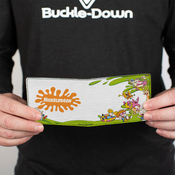Buckle-Down Bi-Fold Wallet - Nick 90's 9-Character Mash Up Collage + NICKELODEON Splat Logo White