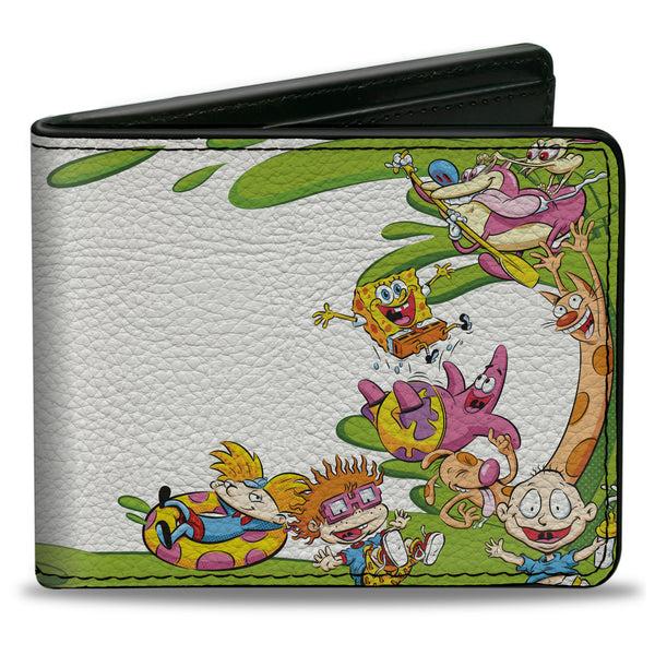 Buckle-Down Bi-Fold Wallet - Nick 90's 9-Character Mash Up Collage + NICKELODEON Splat Logo White
