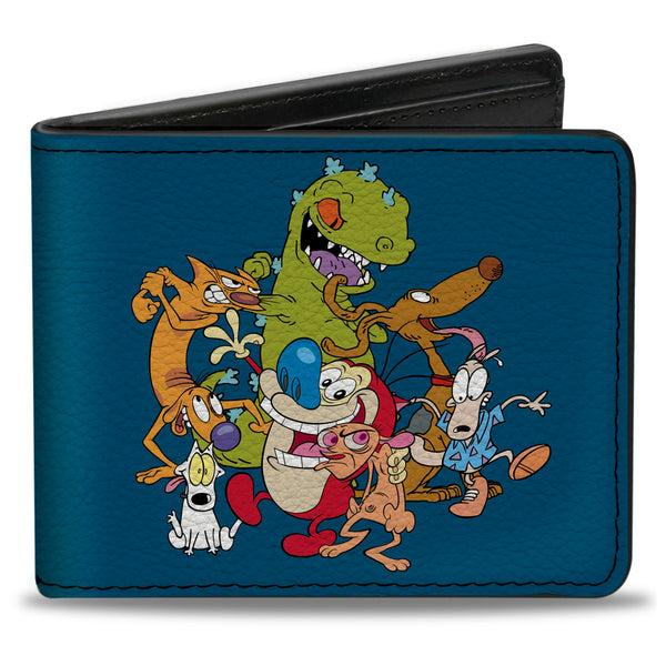 Buckle-Down Bi-Fold Wallet - Nick 90's Rewind 7-Character Group Pose Turquoise