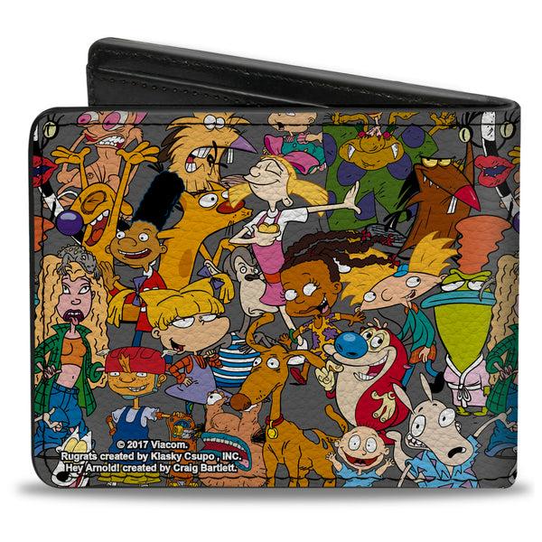 Buckle-Down Bi-Fold Wallet - Nick 90's Rewind Multi Character Mash Up Collage Gray